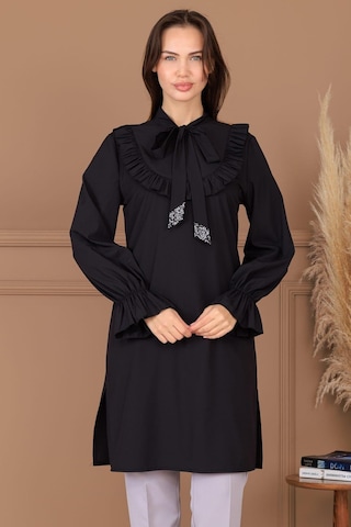 Asel Tunik Pantolon İkili Tesettür Takım Siyah Siyah