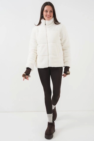 5178 Astarlı Peluş Mont - Beyaz Beyaz