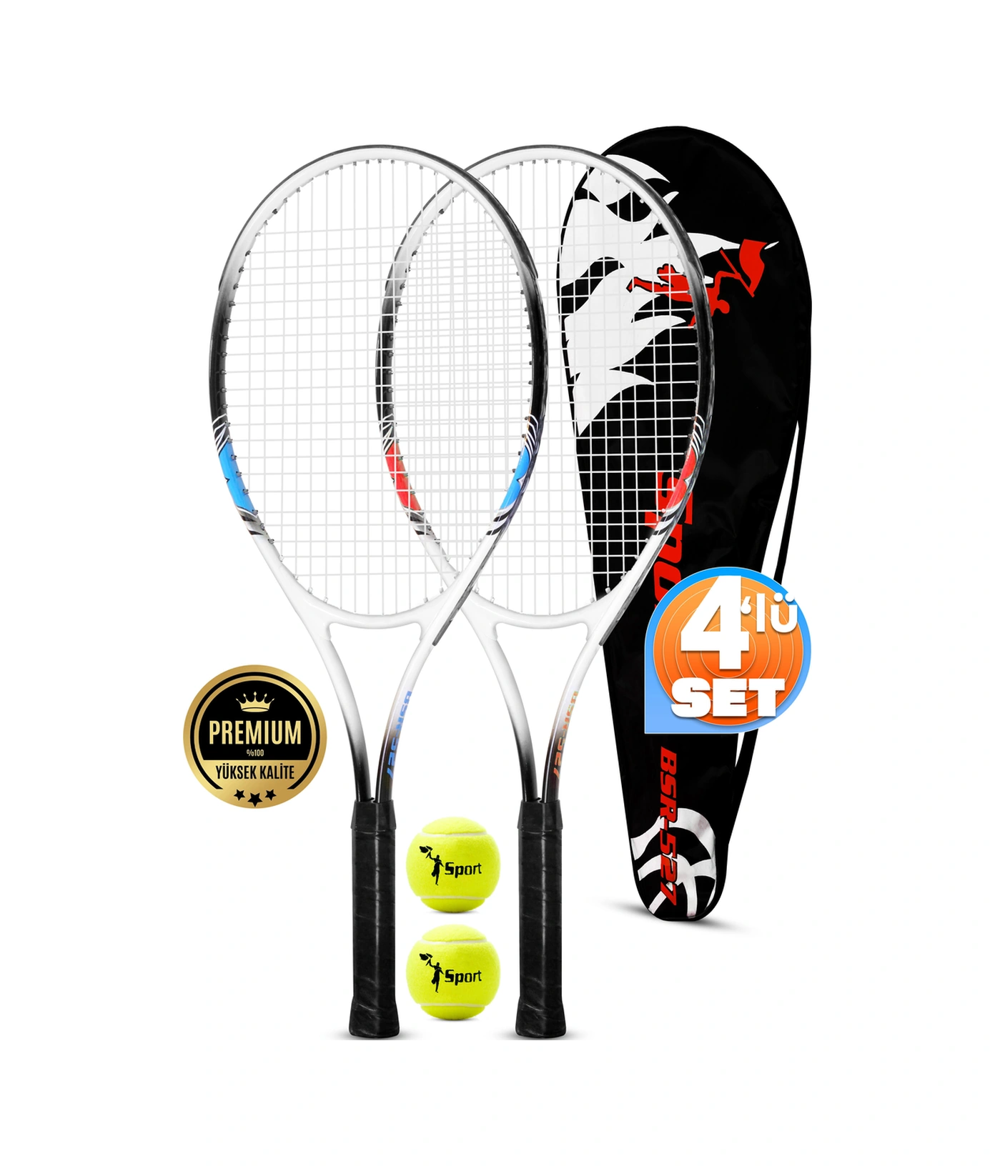 4lü Set Deluxe 27 İnç 2 Tenis Raketi Seti 2 Top Çantalı Yetişkin Tennis Racket L2 Grip M+k 68 Cm 527
