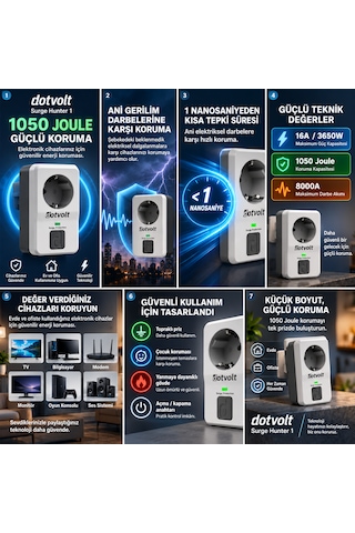 Dotvolt 4 Adet 1 Tekli Akım Korumalı Priz 1050 Joule 4 Lü Set 0