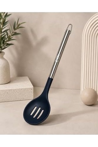 Delikli Servis Kaşığı Silikon Ve Paslanmaz Çelik 34 Cm Lacivert