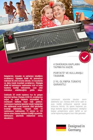 Olympia A340 3 In 1 A3 Laminasyon Makinesi + 15 PVC Filmi