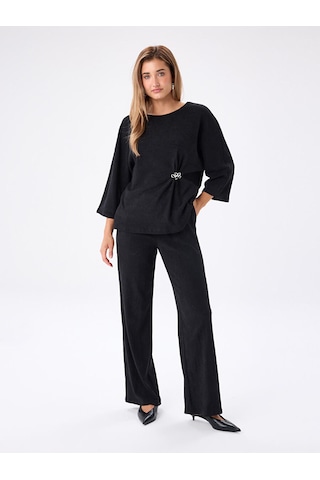 Faik Sönmez Beli Broş Detaylı 3/4 Kol Örme Tunik W27tnk012 Uw27tnk01210 Siyah