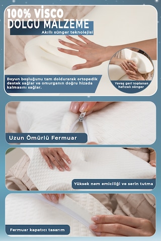 Nox Boyun Destekli Ortopedik Visco Yastık Beyaz- Rahat Uyku Ve Güzellik Yastığı 64x38x12,5 Cm