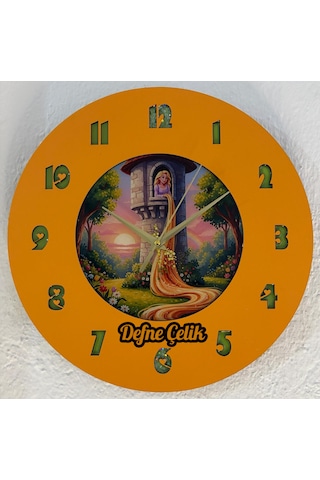 Kişiye Özel İsimli Çocuk Odası Duvar Saati Epoksi Dolgulu 35 Cm Masallar Serisi Turuncu