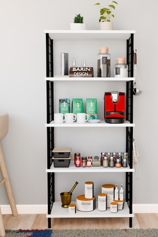 5 Raflı Çevir Kur Çok Amaçlı Raf Tel Yan Panel, Açık Raf Sistemli Metal Gövdeli Organizer Dolap Beyaz
