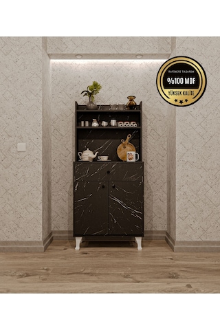 Dekorfim Çok Amaçlı Airfry Dolabı Kahve Köşesi Siyah