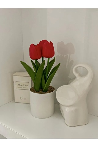 4fun Silikon Lale Çiçekleri, İç Mekan İçin Saksıda 214561564 Kırmızı