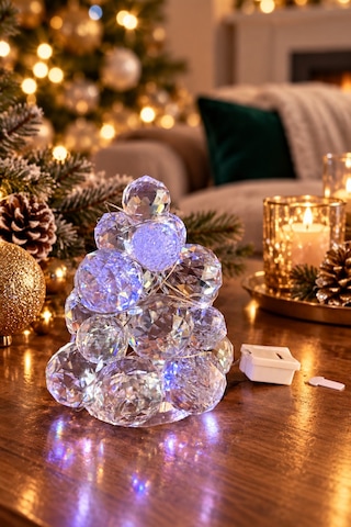 Led Işıklı Kristal Yılbaşı Ağacı 30 Mm Fasetli Kristal Toplardan Mini Dekoratif Çam Ağacı Şeffaf - 938291307 Şeffaf - 938291307 10 Cm