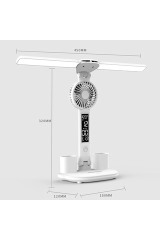 Maoyaya Çift Kafa Led Masa Lambası, Dokunmatik Kontrol, Saat & Kalem Tutucu, Sıcaklık Saati, Renk Değiştirme, Kısılabilir, Parlaklık Ayarı Çok Renkli
