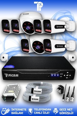 Picam 8 Kameralı Zebra 2 İç Kamera Set Hdd'siz 5 Mp 2k Net Gece Görüşlü Güvenlik Kamerası Sistemi
