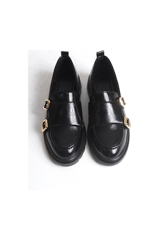 Sermoda Loafer Kadın Ayakkabı - Makosen Tokalı Casual Günlük Kadın Ayakkabı Siyah Rugan