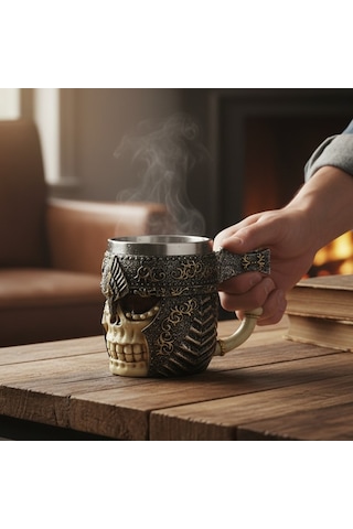 Savaşçı Kafatası Figürlü Kupa Bardak Paslanmaz İç Hazne Diğer