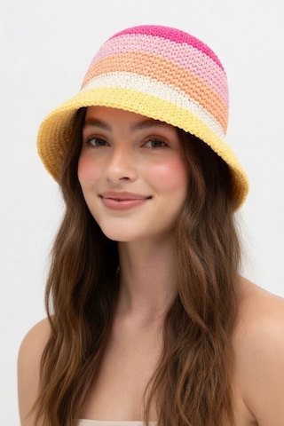 Mollycrush Kadın Pembe Geçişli Hasır Örgü Bucket Şapka Bohem Stil Plaj Ve Güneş Şapkası Pembe