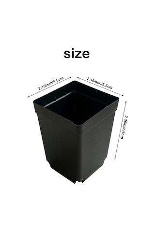 100 Adet Bitki Tek Kullanımlık Çiçek Saksısı Küçük Siyah Kare Kesme Fide Plastik Kare Saksı