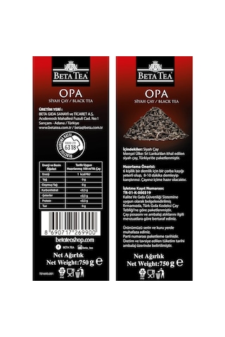 Beta Tea Opa Seylan Siyah Dökme Çay 500 G