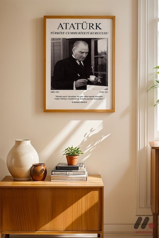 Atatürk Portre Posteri, Ahşap Çerçeveli Duvar Tablosu - Sevdiklerinize Özel Hediye