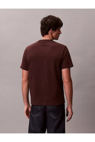 Erkek Normal Kesim Yuvarlak Yakalı Ck Logo Baskılı Pamuklu Kısa Kollu Kahverengi T-shirt Kahverengi