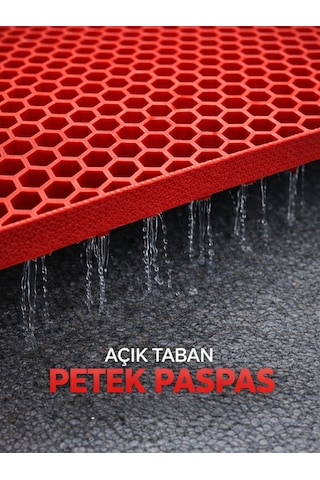 Beylini Petek Pvc Paspas Islak Zeminde Kaydırmaz İç Dış Mekan Banyo Duş Lavabo Havuz Kenar Halısı Bal Desen Kırmızı 90x600