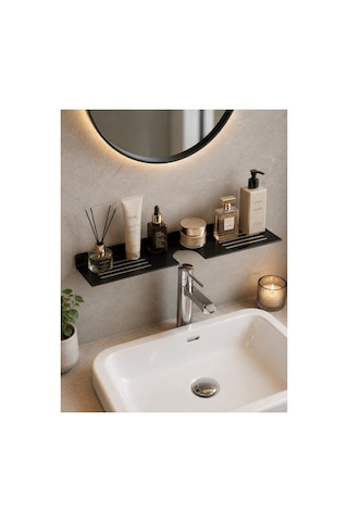 Dekoratif Metal Banyo Rafı Lavabo Üstü Duvar Rafı Duvara Monte Banyo Organizer Ve Düzenleyici Siyah Raf