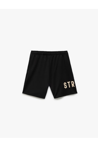 Koton Viskon Karışımlı Beli Bağcıklı Baskılı Bermuda Oversize Spor Şort Siyah 5sam40023nk Siyah