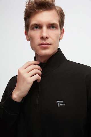 D's Damat Oversize Siyah Düz Yarım Fermuarlı Pamuklu Mevsimlik Sweatshirt 2ECE25ORT2796 Siyah