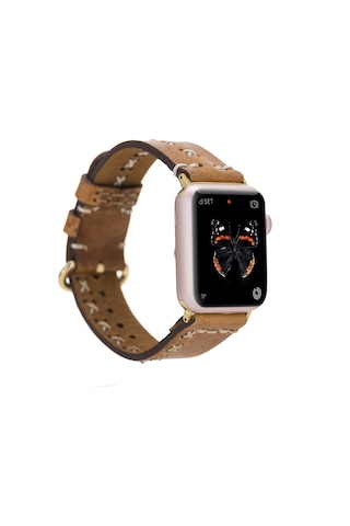 Apple Watch Uyumlu Deri Kordon 42-44-45mm Aqua V18 Taba Diğer