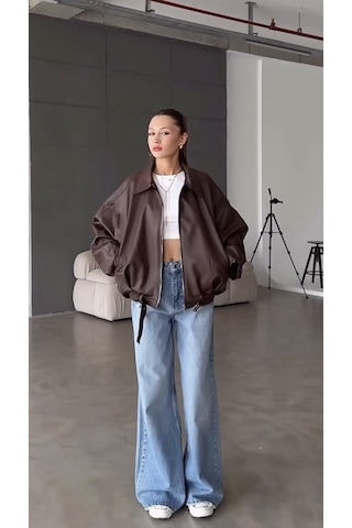 Prifaldi Pb Oversize Bomber Deri Ceket Kahverengı