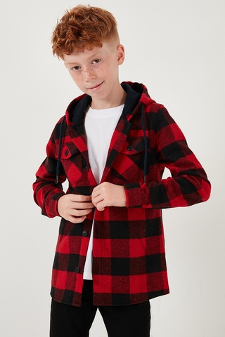 Lela Kapüşonlu Çift Cepli Ekoseli Oduncu Erkek Çocuk Gömlek Cf25W81787 Kırmızı