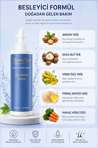 Dermaura Onarıcı Saç Bakım Kremi Yumuşatıcı & Kolay Tarama Etkili 200 Ml