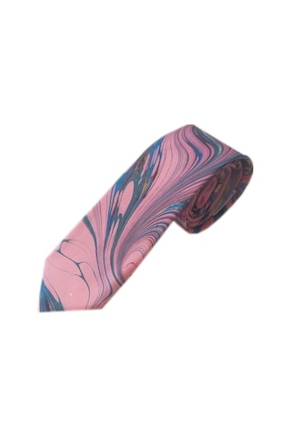 Elifebru Exclusive Handicrafts Ebru Sanatı El Yapımı Pembe Kahve Mavi Beyaz İpek Kravat Ikr 146 Çok Renkli