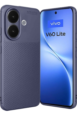 Vivo V60 Lite Uyumlu Kılıf Karbon Tasarım Kamera Korumalı Silikon Telefon Kılıfı Kapak Lacivert