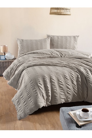 Seersucker Çift Kişilik Nevresim Takımı Bej Kutulu Bej