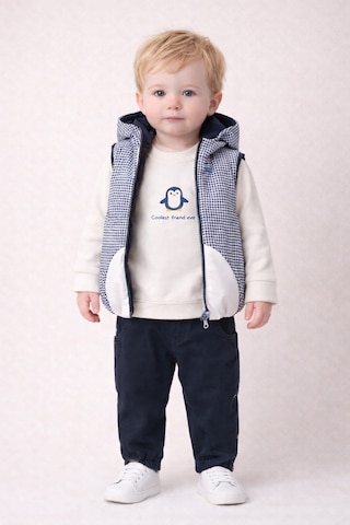 Harika Kids Erkek Bebek 3 Lü Takım 9-24 Ay Şişme Yelek %100 Pamuk Sweatshirt Kadife Pantolon Lacivert