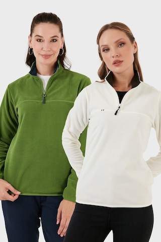 Lela Slim Fit Yumuşak Dokulu Anti-Pilling Tüylenme Yapmayan 2'Li Paket Bayan Polar 5907000S2 Fıstık Yeşil-Ekru