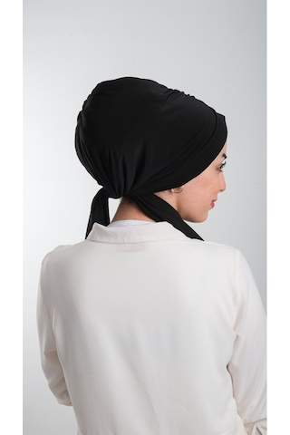 Siyah Pratik Hazır Geçmeli Tesettür Bone Kesik Elyaf Sade 2111_01 Siyah