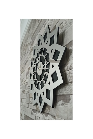 Ahenk Mdf Üzeri Gümüş Aynalı Pleksi Duvar Saati 40x40 Siyah-gümüş
