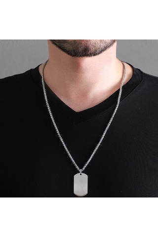 Oval Tasarım Kişiye Özel Isim Yazılı Silver Renk Çelik Erkek Koly (504723323) Metalik