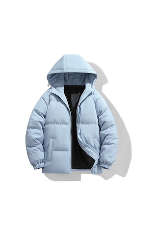 Yeni Kış Erkek Pamuklu Dolgulu Ceket, Kore Tarzı, Kapüşonlu, Kalınlaştırılmış, Sıcak, Modaya Uygun, Pamuklu Dolgulu Ceket, Erkek Giyim Üstü Mavi