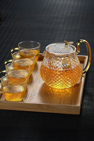 Modern Cam Demlik 550 Ml - Isıya Dayanıklı, Cam Süzgeçli Ve Altın Kulplu Çay Keyfi Şeffaf