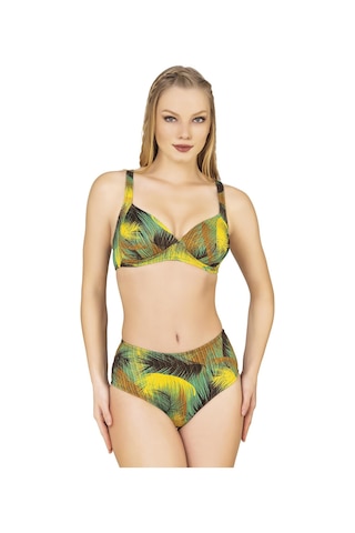 Endeep Kadın Yaprak Desenli Toparlayıcı Yüksek Bel Bikini Takımı Yeşil