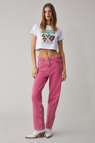 GRIMELANGE Belveth Kadın Bisiklet Yaka Oversize Beyaz T-shirt Beyaz