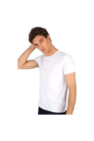 Tudors 20408 Slim Fit Dar Kesim Bisiklet Yaka Kısa Kol Basic Erkek Tişört Beyaz