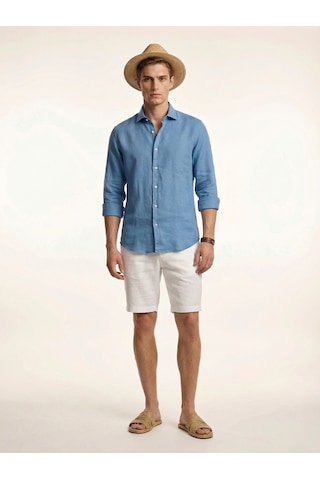 Xint Mavi %100 Keten Regular Fit Gömlek 700987 MAVİ