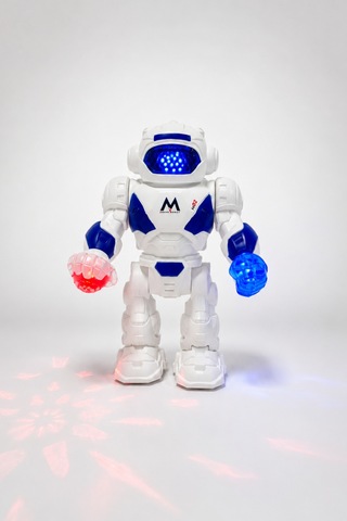 Oyuncak Işıklı Sesli Hareketli Robot Oyuncak 23 Cm Led Efektli Pilli Robot Beyaz