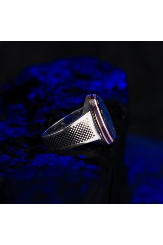 Lapis Lazuli Taşlı Oval Kasa 925 Ayar Gümüş Erkek Yüzük Gümüş