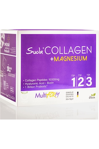Suda Collagen Multiform Tip I,ıı,ııı Kolajen+magnezyum+probiyotik Cilt,saç&kas Portakallı 15gx30 Saşe 2 Kutu