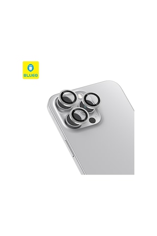 Blueo Apple Uyumlu iPhone 15 Pro Silver Metal Çerçeve Lens Koruyucu