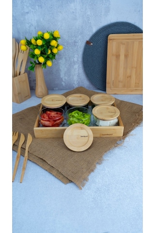 Bambum 13 Parça Duo Cam Kahvaltılık Mermer Desen B6137 Ahşap