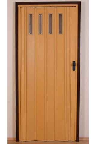 1 Sıra Camlı Akordeon Kapı, Meşe Ahşap Desenli, 72x215cm